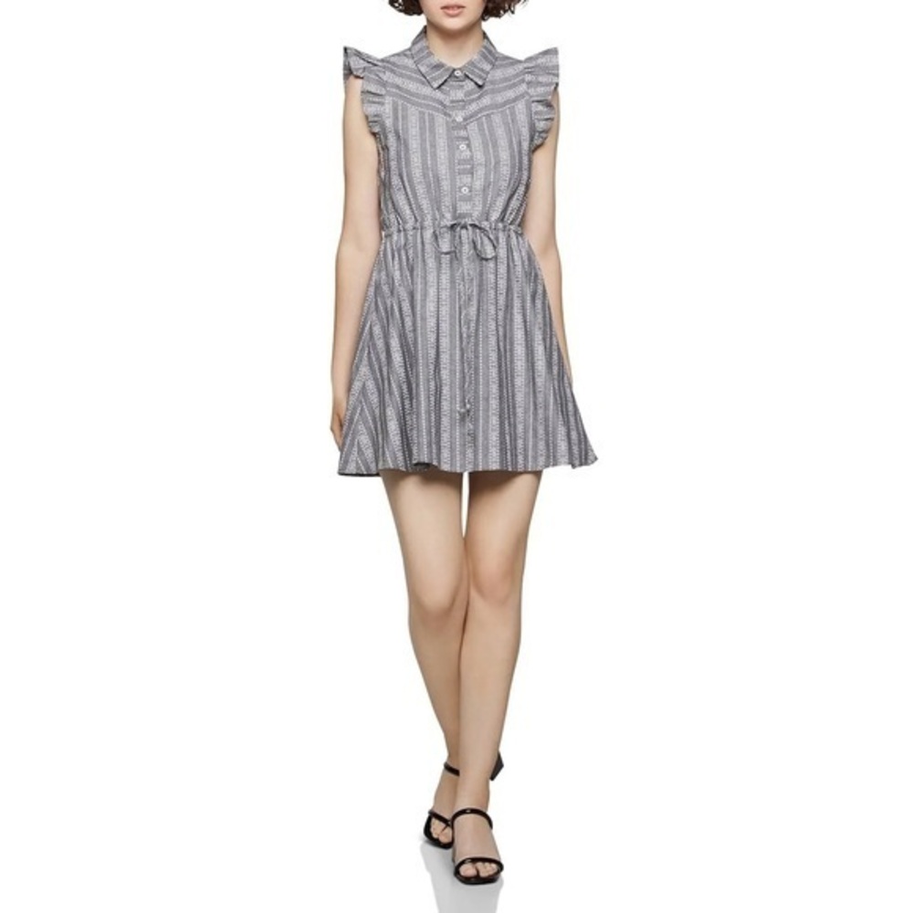 BCBGeneration Womens Gray Stripe Cinch Waist Casual Shirtdress Small